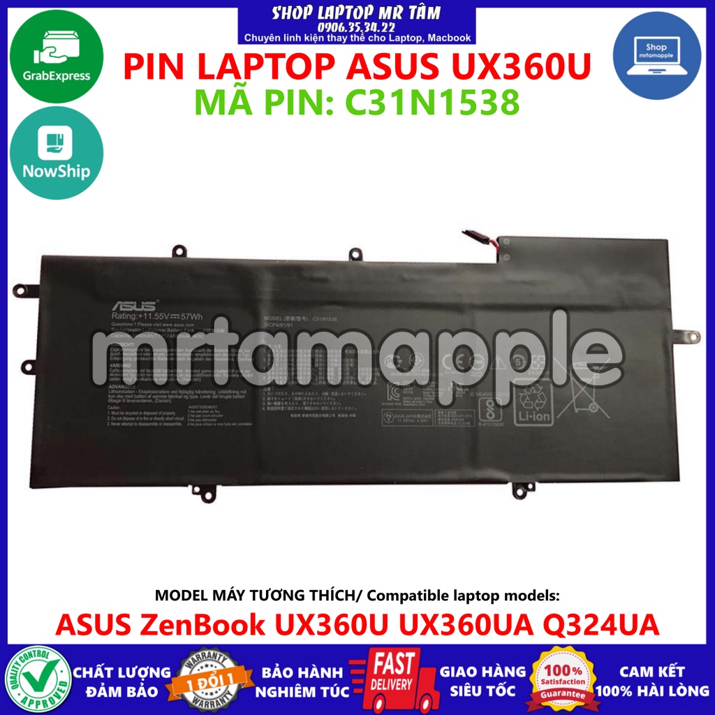 (BATTERY) PIN LAPTOP ASUS UX360U C31N1538 (ZIN) (3 CELL) dùng cho ZenBook UX360U UX360UA Q324UA