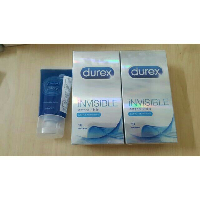 [COMBO 2] Bao cao su Durex Invisible - BCS siêu mỏng cảm giác thật + TẶNG 1 Gel durex Play (50 ml).