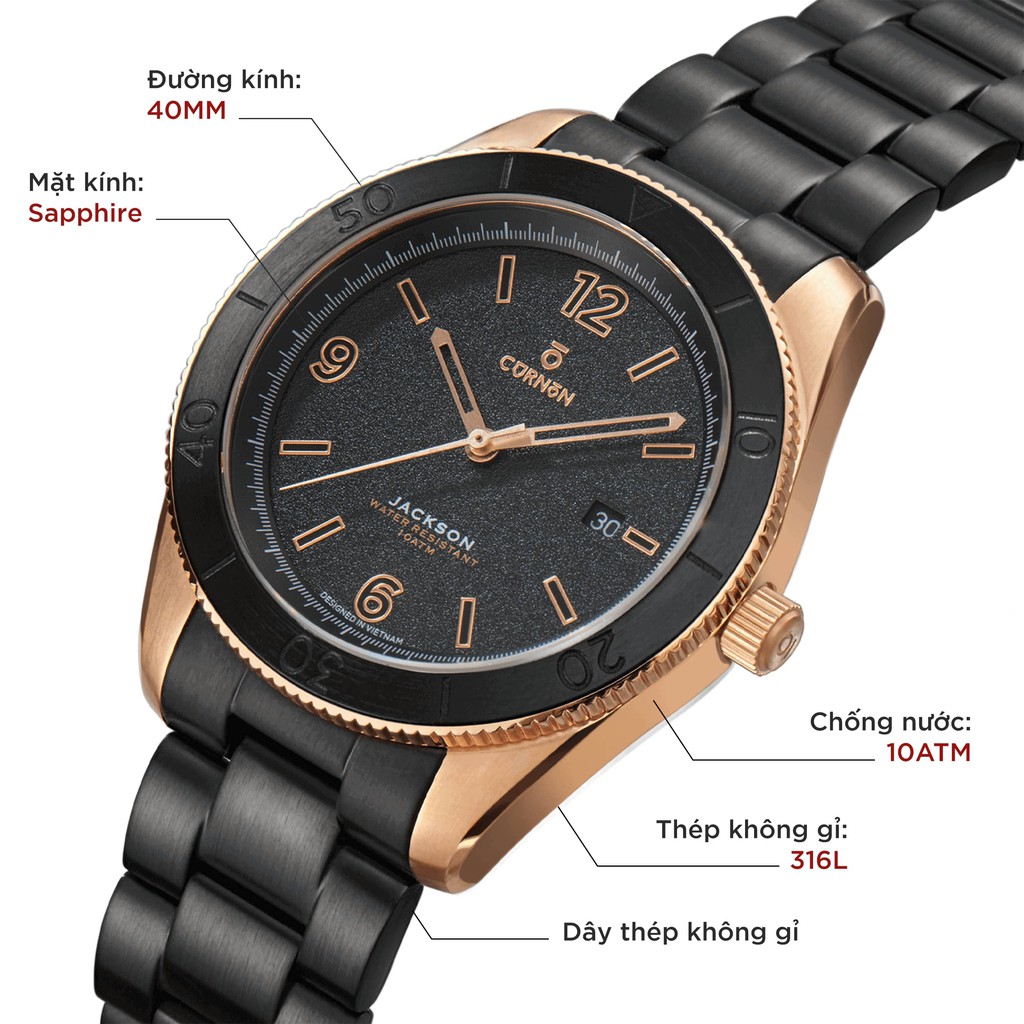 Đồng hồ nam Curnon Jackson Sandstorm dây kim loại chính hãng - thiết kế thể thao | BigBuy360 - bigbuy360.vn