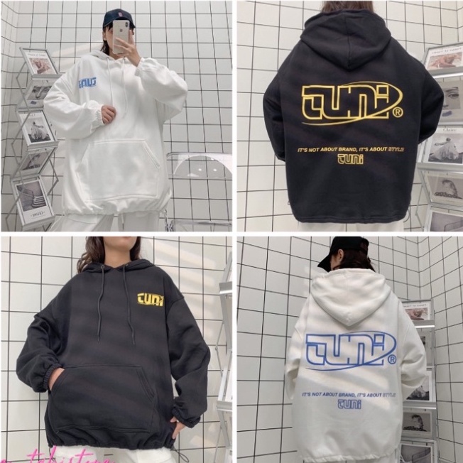 Áo hoodie dáng rộng Tuni unisex dưới 85kg chất nỉ bông cotton - Lyza Store