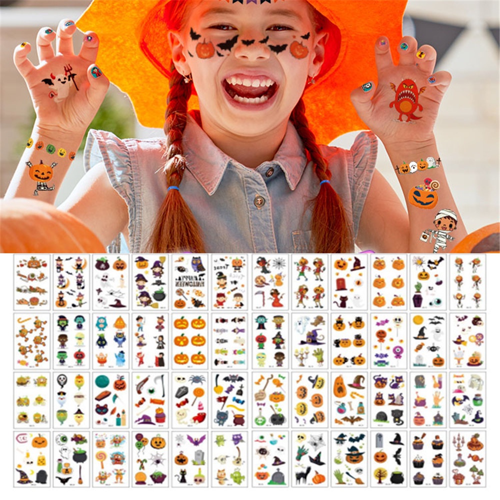 Set 30 Tấm Hình Xăm Dán Tạm Thời Chống Nước Lâu Trôi Phong Cách Halloween Dành Cho Nam Và Nữ