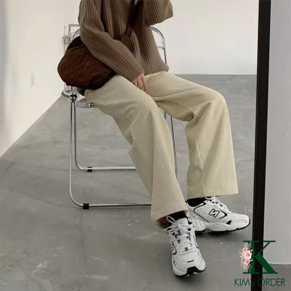 Quần Nhung Tăm Nam Nữ Unisex Đen Be Dáng Suông Phom Rộng Basic Phong Cách Ulzzang Hàn Quốc Năng Động Cá Tính