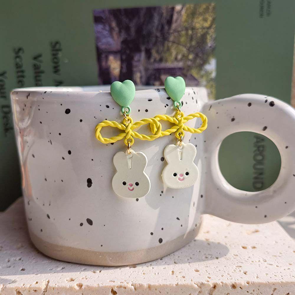 Khuyên Tai Acrylic Hình Tròn Họa Tiết Thỏ / Gấu Khoét Lỗ Thời Trang Dự Tiệc Cho Nữ