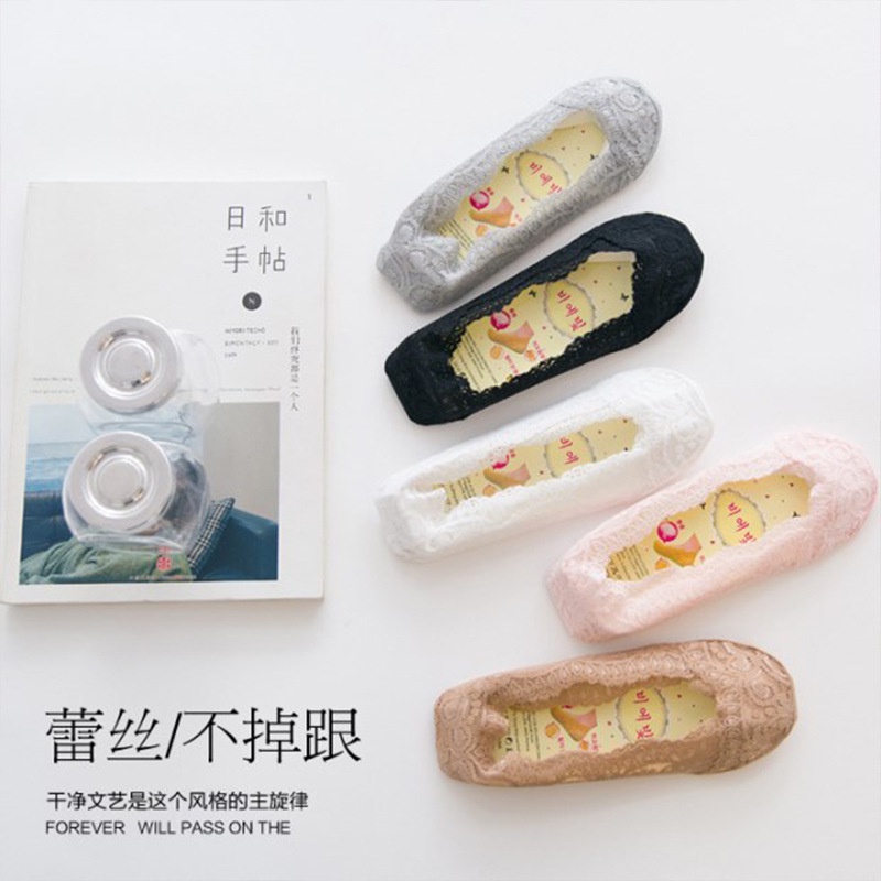 WAFNHA D319 Vớ Cổ Thuyền Chống Trượt Bằng Silicone Phối Ren Mỏng Dành Cho Nữ