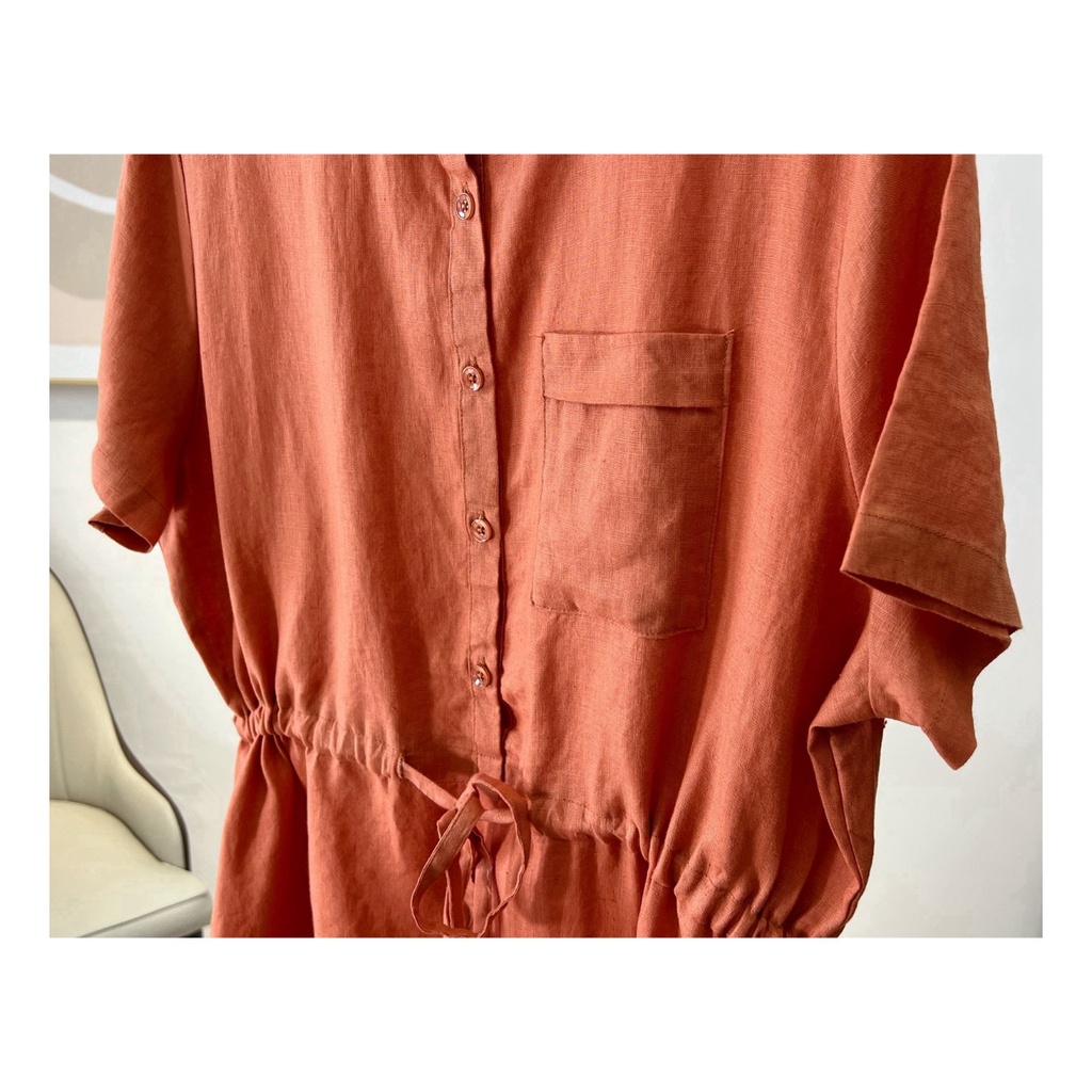 Đầm suông linen form rộng cổ sơ mi không kén dáng mặc,dáng suông vải đũi mềm mát