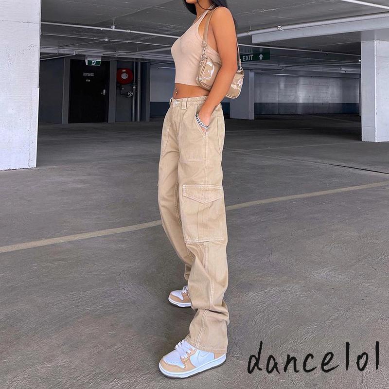 Quần Jean Nữ Cạp Cao Ống Đứng Có Túi dance1o1