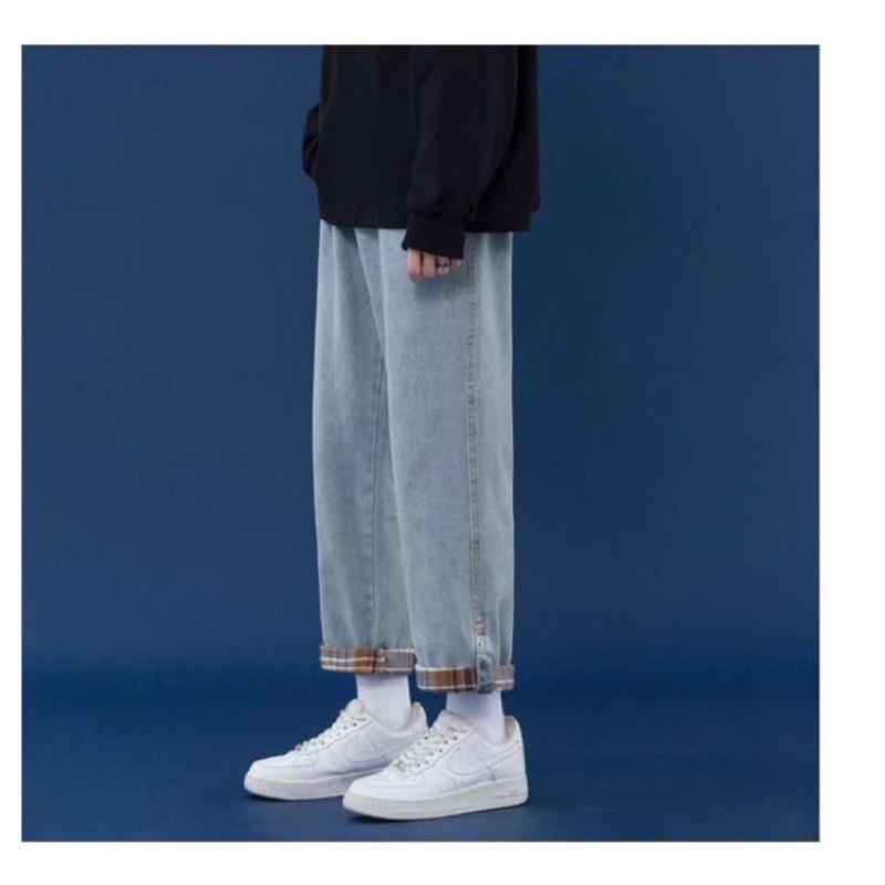 Quần bò nam nữ ống suông xắn gấu - Quần jean ống rộng unisex