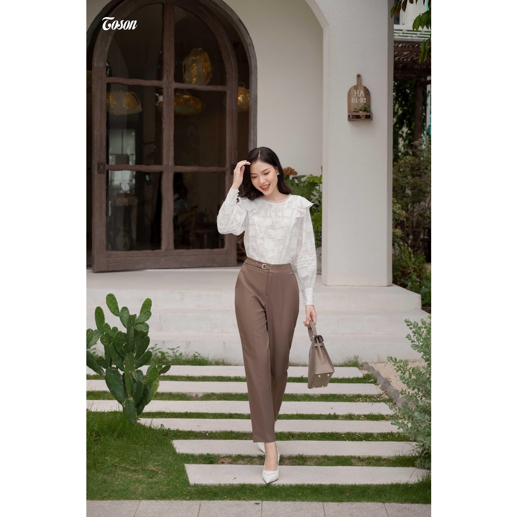 Áo sơ mi trắng thô dệt hoa nổi Toson 14991W32