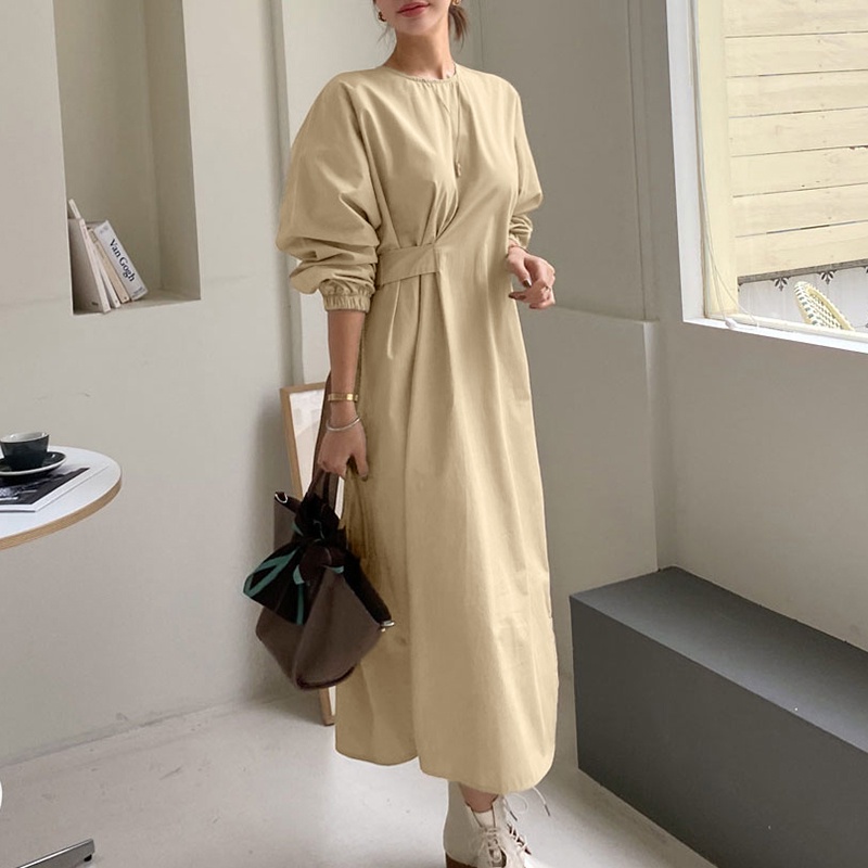 Đầm maxi Zanzea tay phồng cổ tròn thời trang dành cho nữ