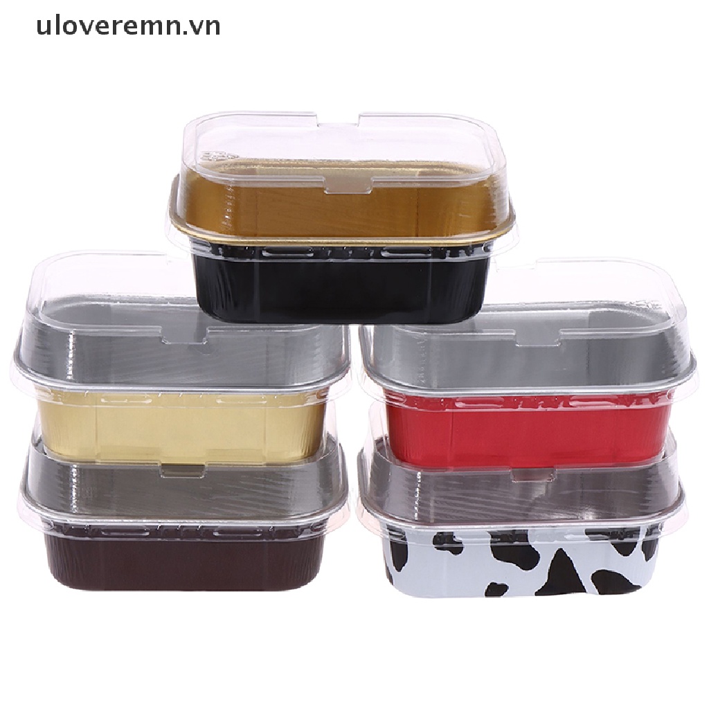 Set 10 Khuôn Làm Bánh Hình Chữ Nhật Bằng Lá Nhôm Có Nắp Đậy