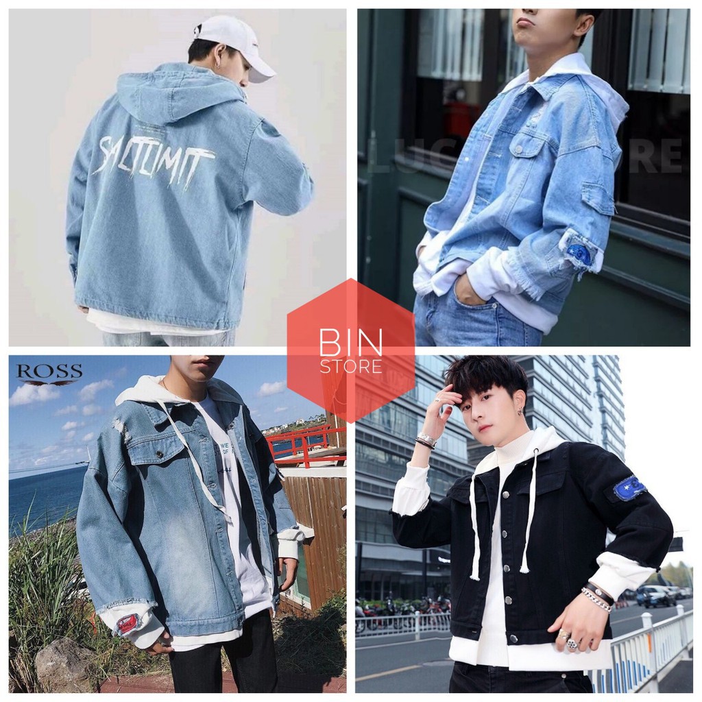 Áo Khoác Jean Nam Liền Mũ Có Nón Đẹp Cao Cấp  ⚡️FREESHIP+ QUÀ TẶNG⚡️ Khoác Jeans  Phong Cách - AQSTORE