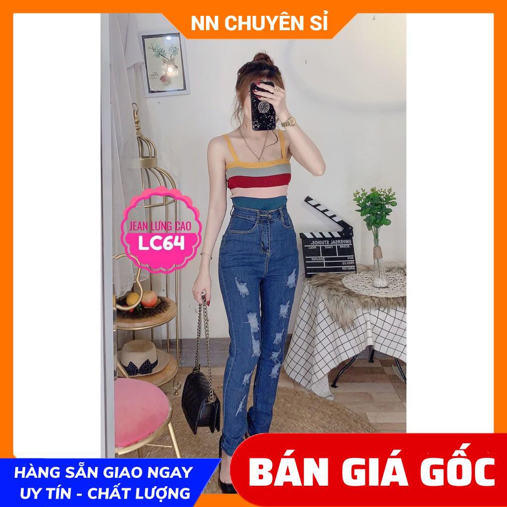 QUẦN JEAN DÀI LƯNG CAO CỰC XINH LC64 ⚡100% ẢNH THẬT⚡ JEAN NỮ RÁCH