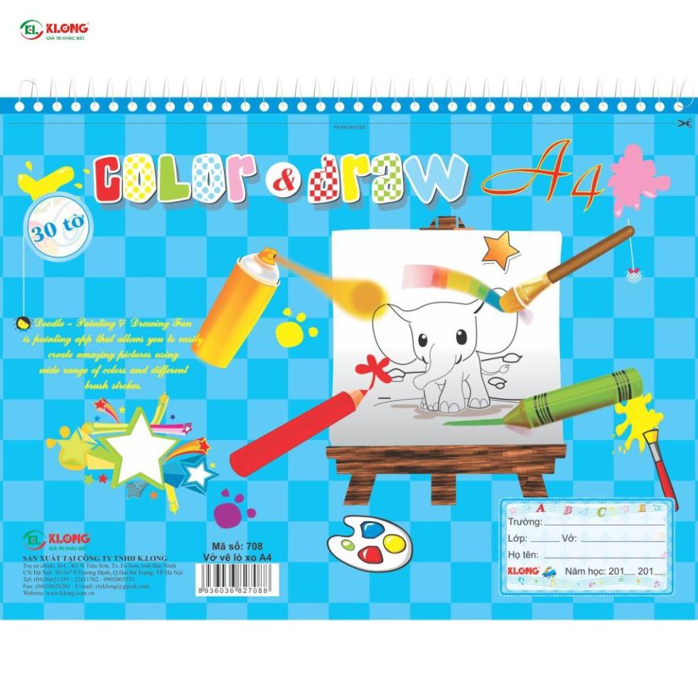 Vở vẽ lò xo xé A4. 30 tờ 100/84; MS: 708