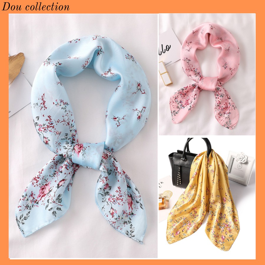 [NowShip2h] Khăn Lụa Vuông (Khăn Turban) Họa Tiết Hoa Sang Trọng Cao Cấp - Chất Liệu Chiffon - 70x70cm - Mã KL032