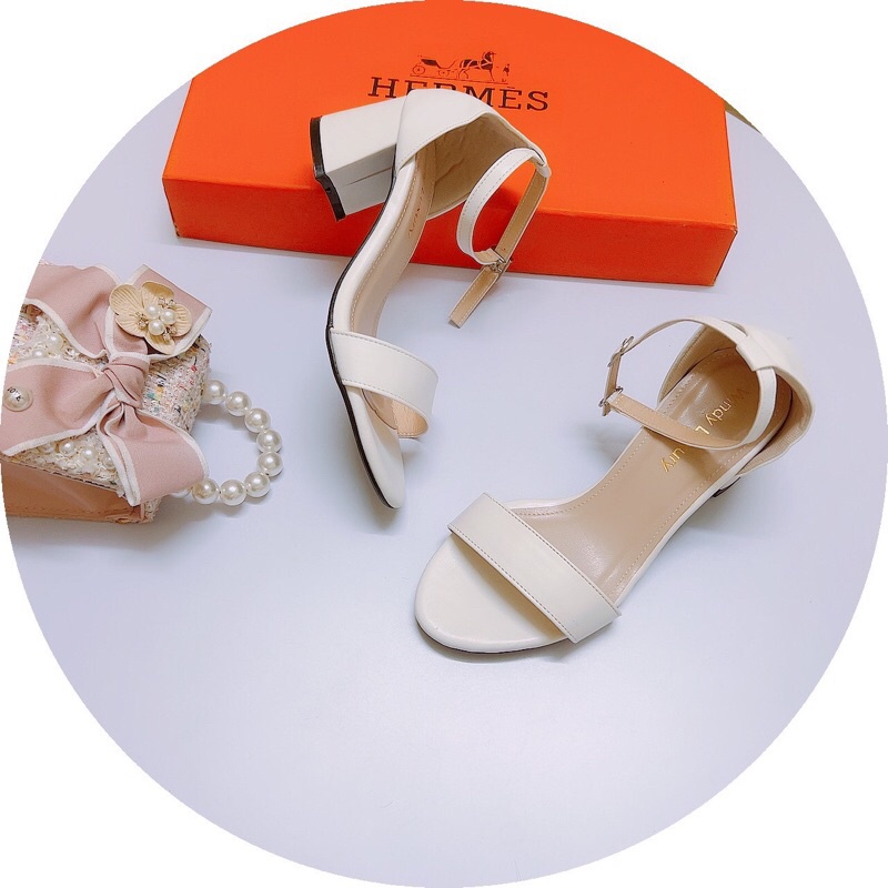 Dép sandal cao 5cm mũi tròn quai ngang da lì ôm chân bít gót, gót vuông đi học đi chơi đi làm đều xinh