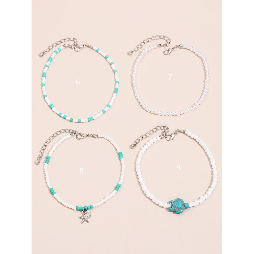 Vòng chân kết hạt ngọc trai vỏ sò nhiều màu thời trang cho nữ