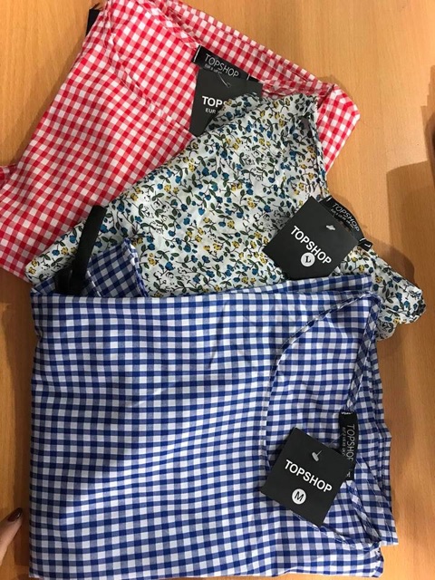 Áo sơ mi kẻ caro kiểu topshop tay nơ