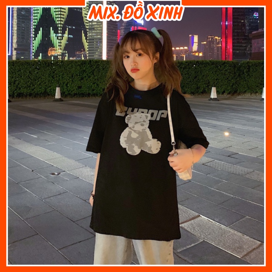 Áo thun nam nữ form rộng tay lỡ áo phông unisex Thu Hà chất liệu thoáng mát, in hình Gấu chữ CYOOP