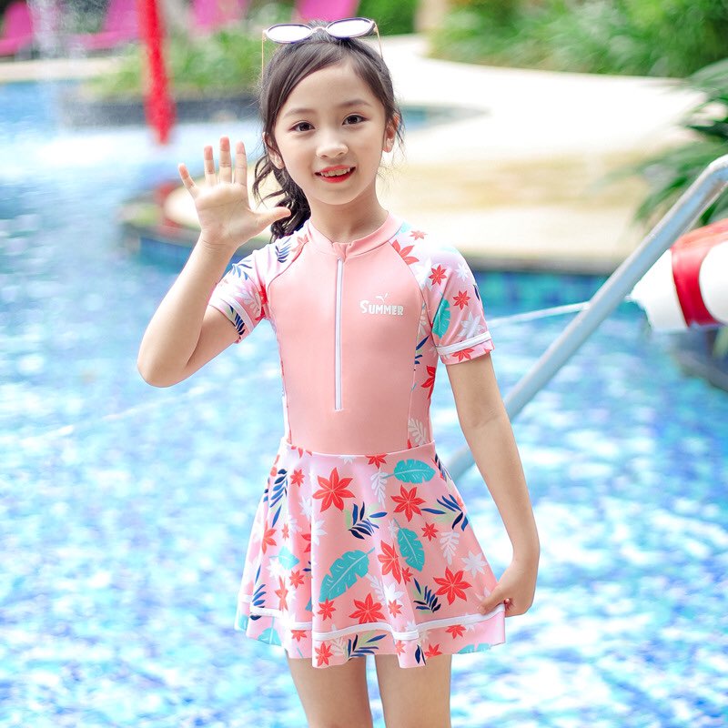 Bikini đồ bơi liền váy cao cấp họa tiết hoa lá hàng quảng châu
