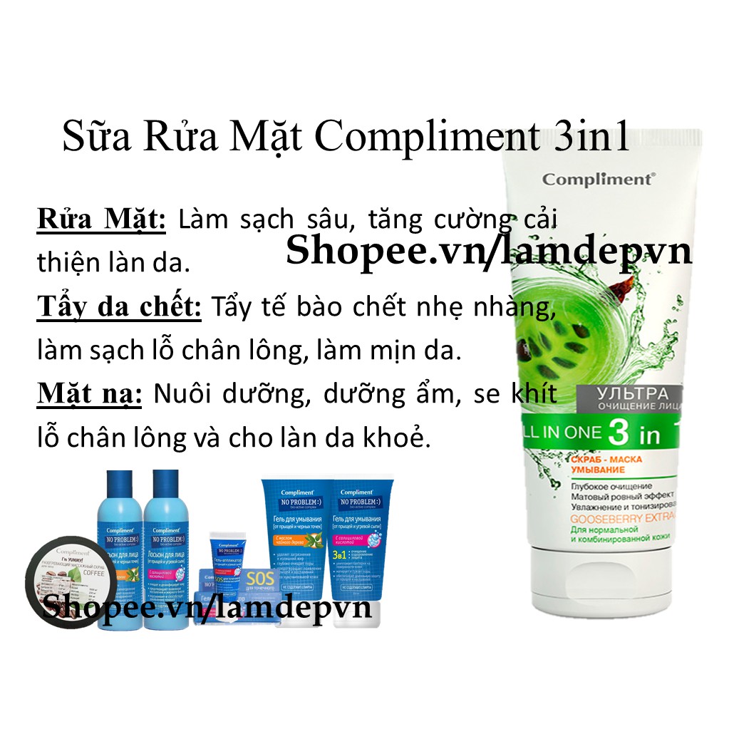 Gel rửa mặt Compliment NO PROBLEM 200ml, Toner compliment làm sạch, ngừa mụn trứng cá và mụn đầu đen.