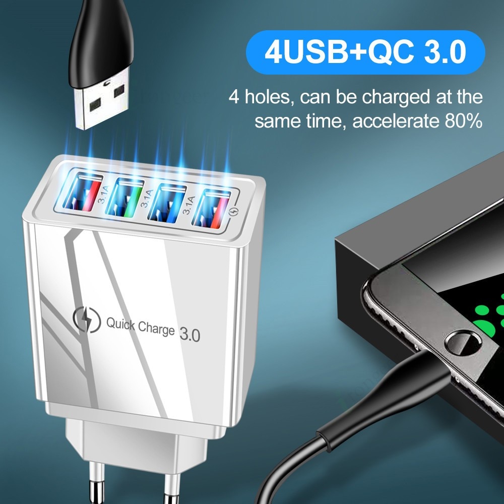 Cốc Sạc Nhanh 4 Cổng Usb 3.0 4.0 Cho Iphone 12 11 X Xiaomi Samsung