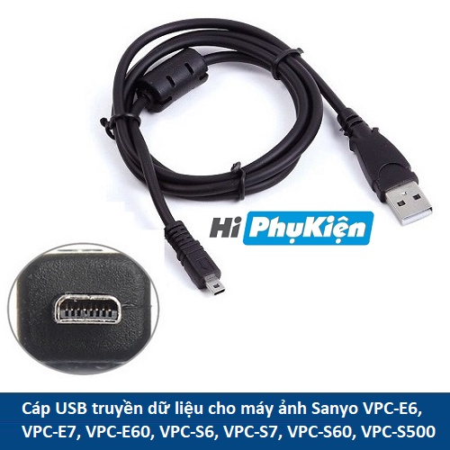 Cáp USB truyền dữ liệu cho máy ảnh Sanyo VPC-E6, VPC-E7, VPC-E60, VPC-S6, VPC-S7, VPC-S60, VPC-S500
