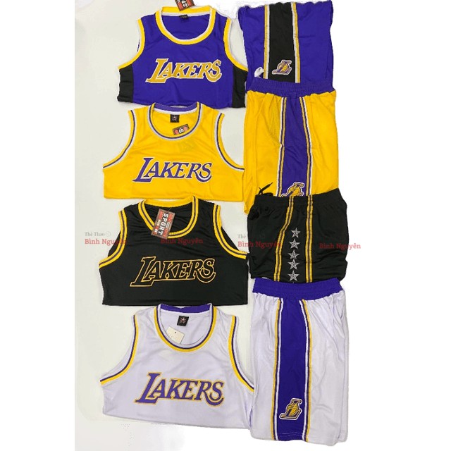 Bộ quần áo bóng rổ Lakers Đen NBA trơn không số Los Angels Lakers nam nữ vải mè thoáng mát thấm mồ hôi tốt