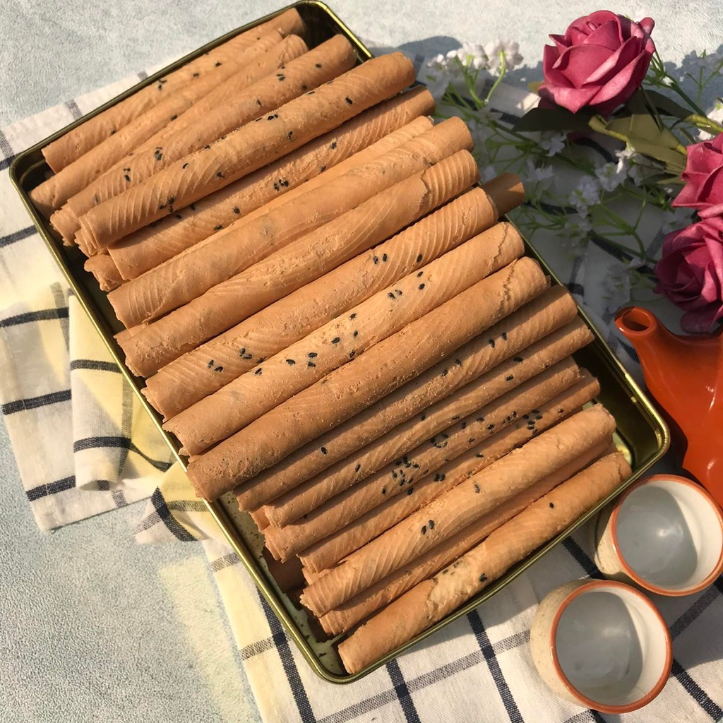 800g Bánh quế dừa hương vani -Bánh ống mè thơm ngon