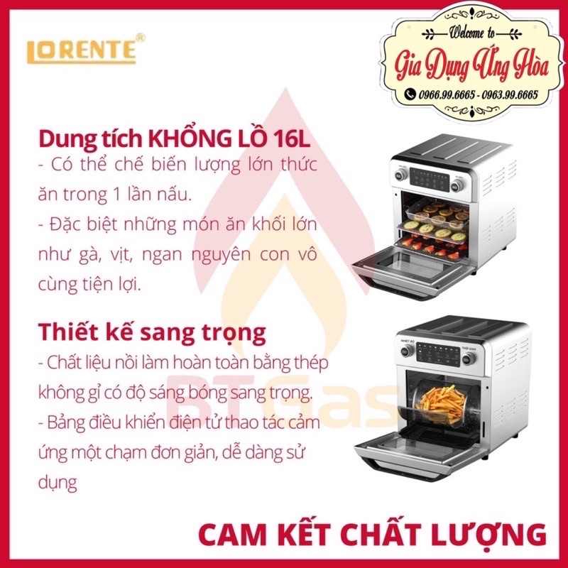 Nồi Chiên Không Dầu 16L Lorente LT 1600- Điều Khiển Cảm Ứng-8 Chế Độ Cài Đặt Sẵn