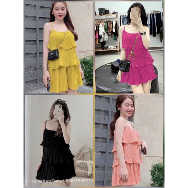 0BO-Ảnh thật Set đồ bộ 2 dây lụa mango dập li 2 tầng nhiều màu
