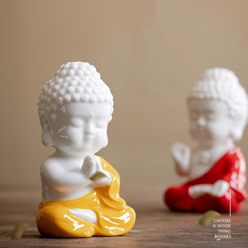Tượng phật thích ca chibi bằng gốm sứ trang trí nhà/ xe hơi