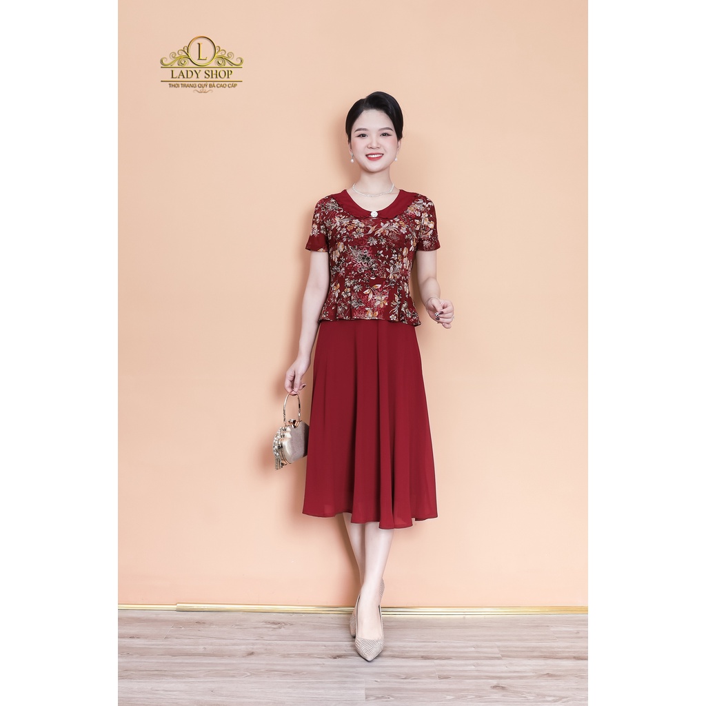 Đầm peplum cổ sen bèo sang trọng Ladyshop thời trang trung niên cao cấp TK961