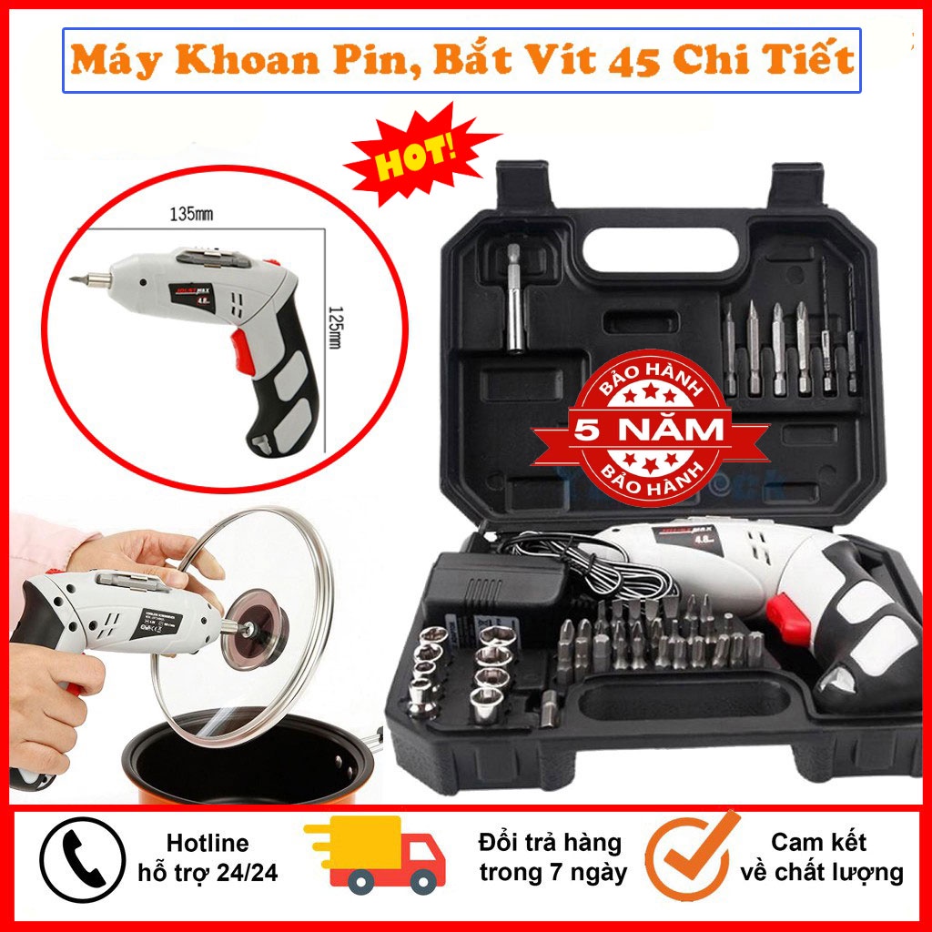 🔥 Hàng Xịn 🔥 Bộ Máy Khoan Cầm Tay Đa Năng 45 Chi Tiết 4.8V, Máy Khoan Mini 12V và Vặn Ốc Vít Bit Sạc Cầm Tay
