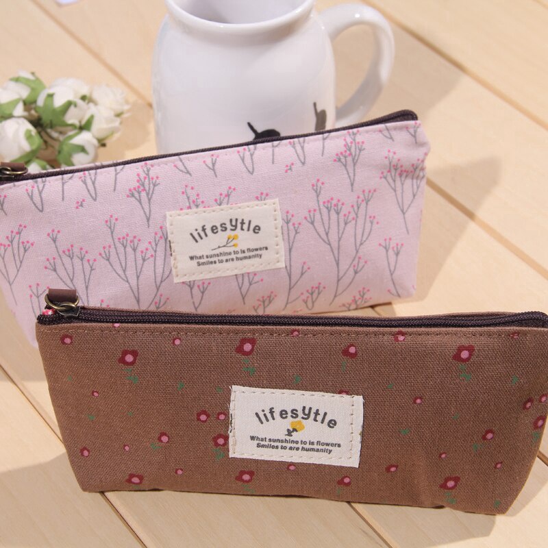 Túi Đựng Bút Bằng Vải Canvas Có Khóa Kéo Họa Tiết Hoa Dễ Thương