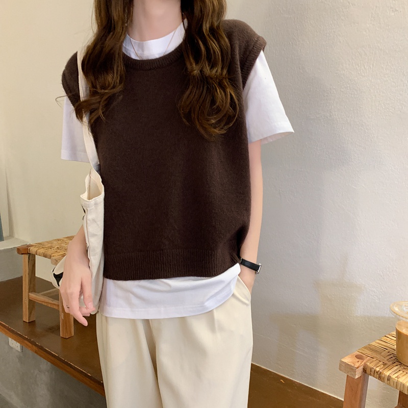 Áo khoác dệt kim sát nách dáng ngắn nhiều màu sắc dễ thương