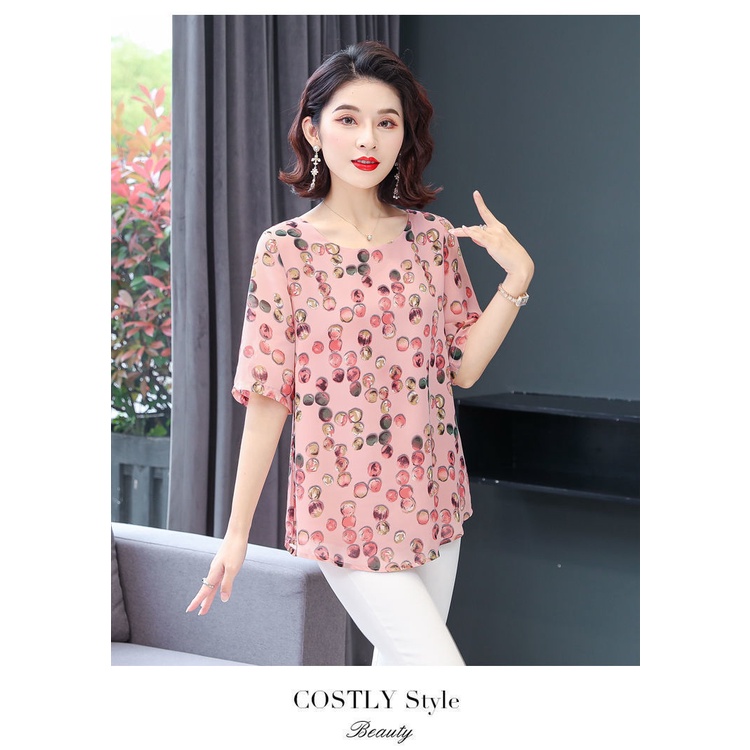 Áo chiffon tay lửng họa tiết hoa plus size cho phụ nữ trung niên