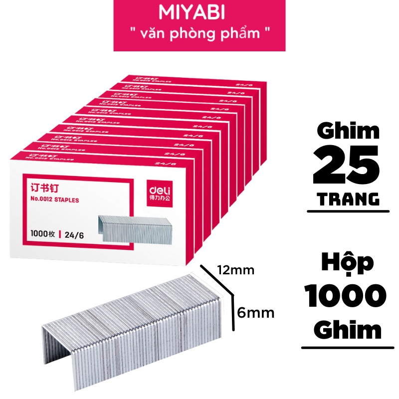 Ghim Deli 24/6 -  Kim bấm số 3 đóng gói 1000 cái/hộp dùng cho văn phòng, giá rẻ- 1 hộp E0012N