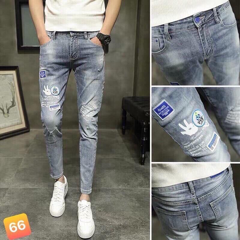 Quần jean nam quần bò thêu logo thời trang chất co dãn thoải mái hàng chuẩn như hình