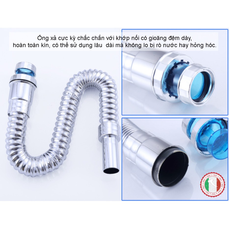 Bộ Xi Phông + Ống thoát bồn rửa lavabo - Loại nút bấm - Hàng cao cấp HVMMA ITALIA