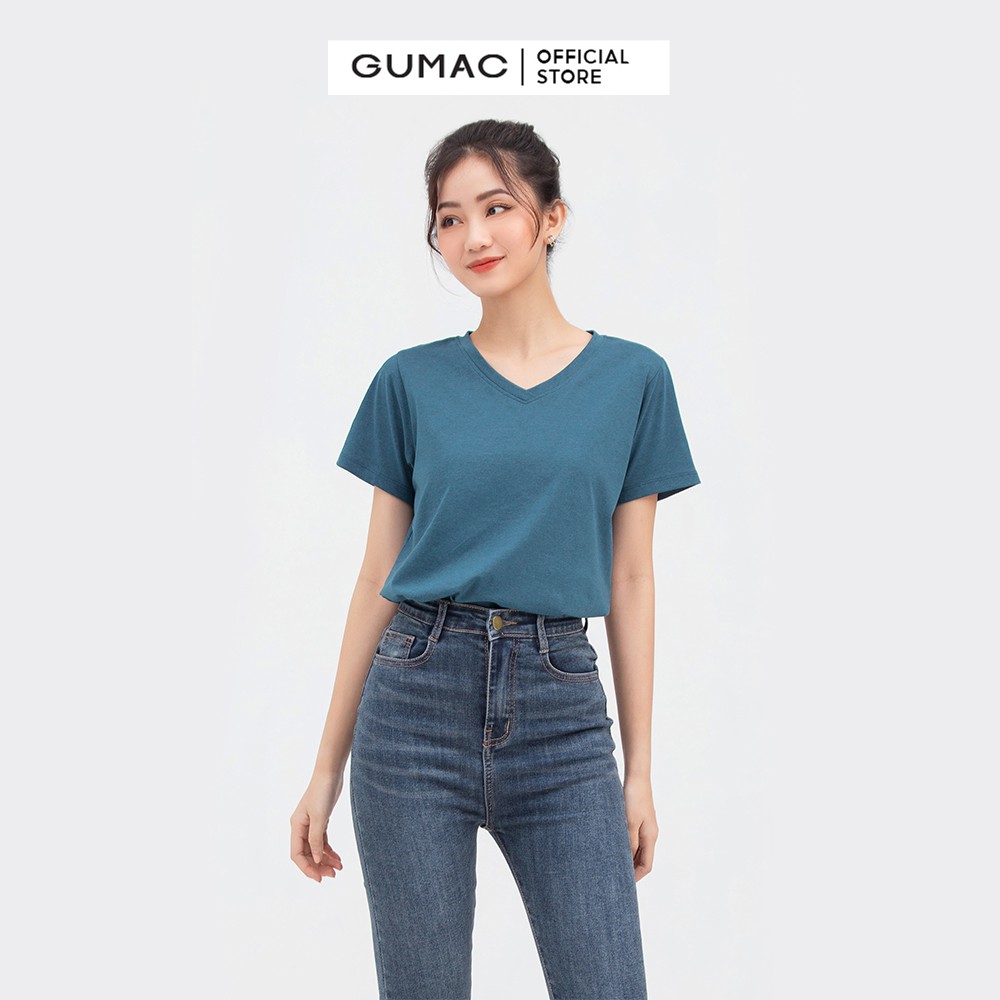[Mã WABRGM11 giảm 10% đơn 250K] Áo thun nữ cổ tim cơ bản GUMAC nhiều màu, form cơ bản ATB808 | BigBuy360 - bigbuy360.vn
