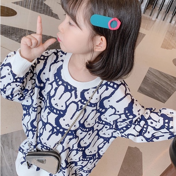 Áo thun tay dài in hình thỏ cho bé gái 1-8 tuổi