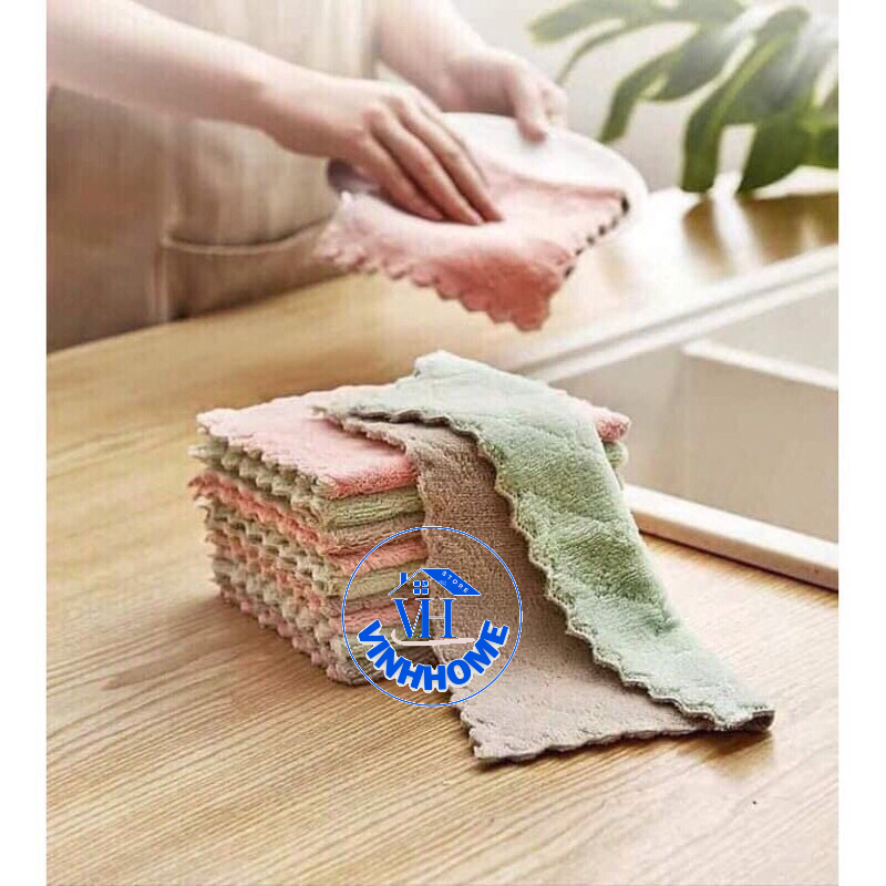 Khăn Lau Bát Đĩa Sợi Cotton Thấm Hút Nước - Khăn Lau Bếp Lau Tay Đa Năng 2 Mặt Dày Dặn