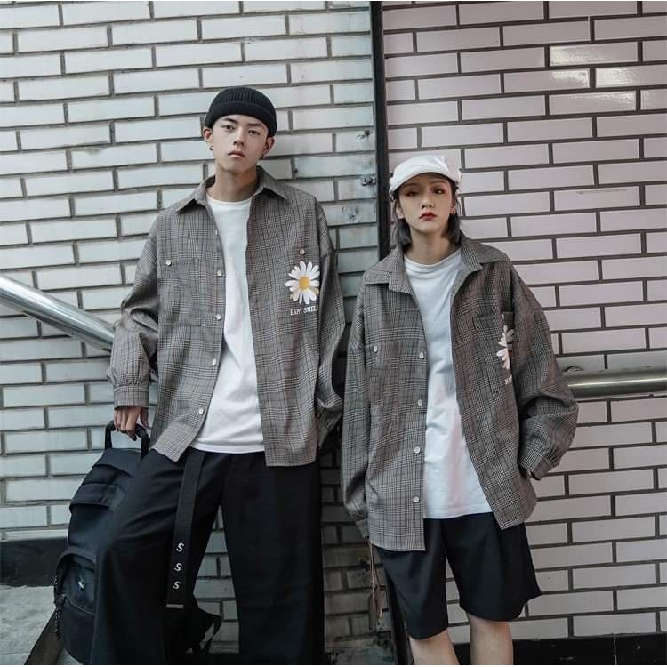SƠ MI CARO TÚI NGỰC IN HÌNH HOA CÚC ULZZANG - ÁO SƠ MI KẺ HOT HIT