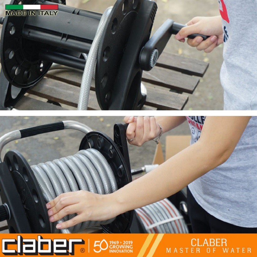 Combo Bộ Dây Và Vòi Tưới Cây  Claber 15m Aquapony Kit 8884 và móc treo tường kim loại, phi ống 12mm