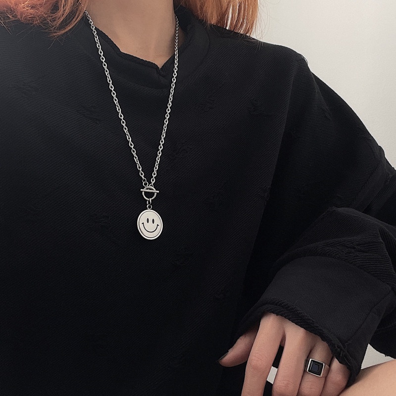 Vòng cổ Chuỗi Dài Mặt Cười Emoji Phong Cách hip hop Unisex