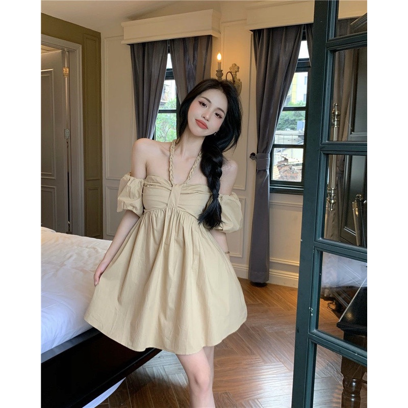 Đầm nữ dáng xòe dây cổ yếm mini Emilyshop