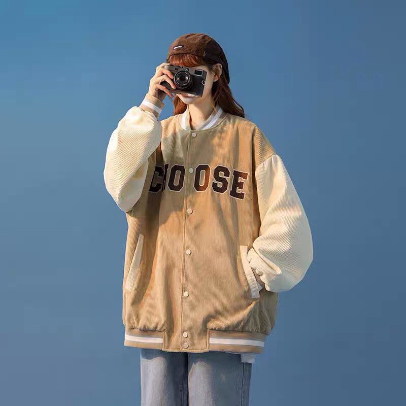 Áo khoác bomber nhung CHOOSE 2 lớp (lót gió)  unisex form rộng phong cách ulzzang nam nữ mặc được kiểu màu đen be | BigBuy360 - bigbuy360.vn