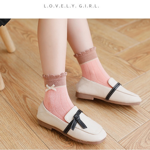 Set 5 Đôi Vớ Cotton Phối Nơ Xinh Xắn Dành Cho Bé Gái