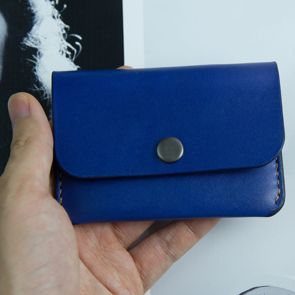 Ví nữ mini - màu xanh - da bò thật - sản phẩm thủ công hoàn toàn