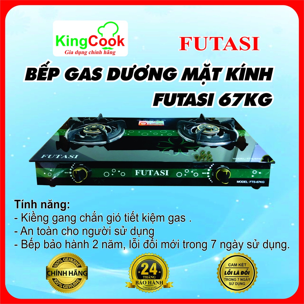 Bếp Gas Đôi Kính FUTASI 67 KG Kiềng Gang